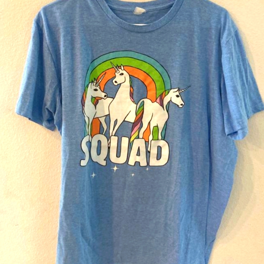 Unicorn Squad blue tee rainbow